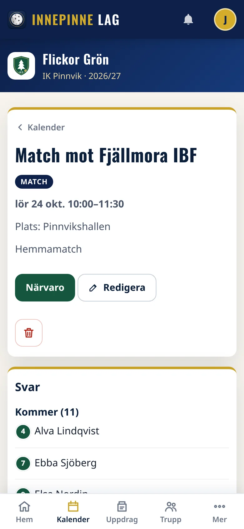 Call-up to a match