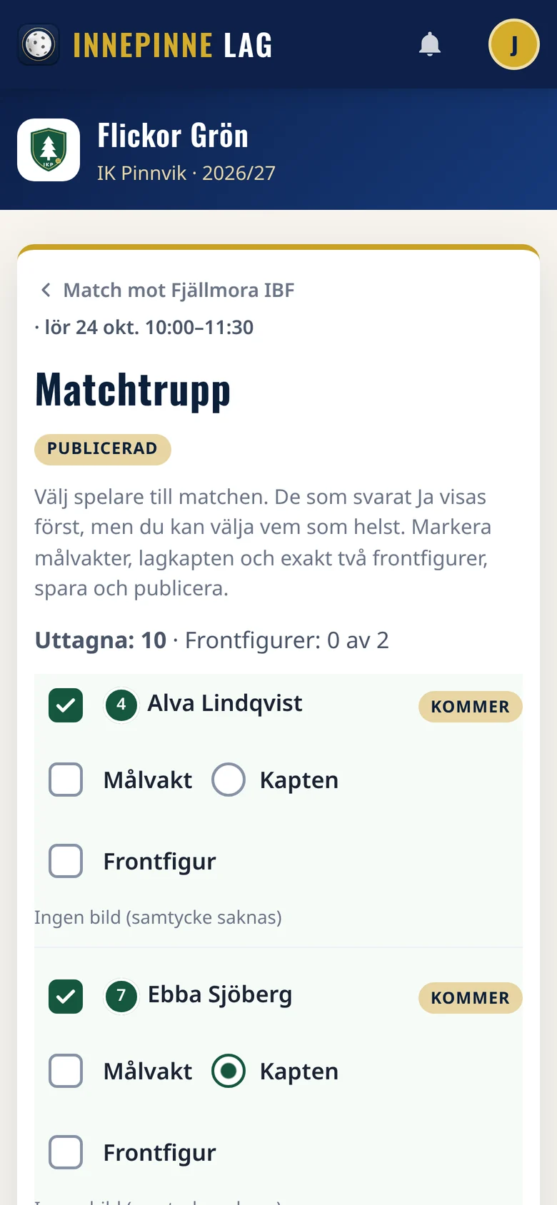 Match squad